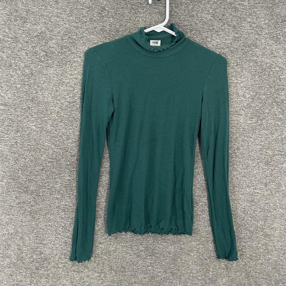 Wilfred Shirt Womens Small Green Mock Neck Long Sleeve Ruffle Hem Knit Top